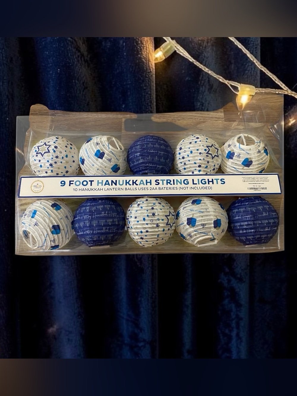 Hanukkah Blue & White Lantern String Lights - 9 Foot New
